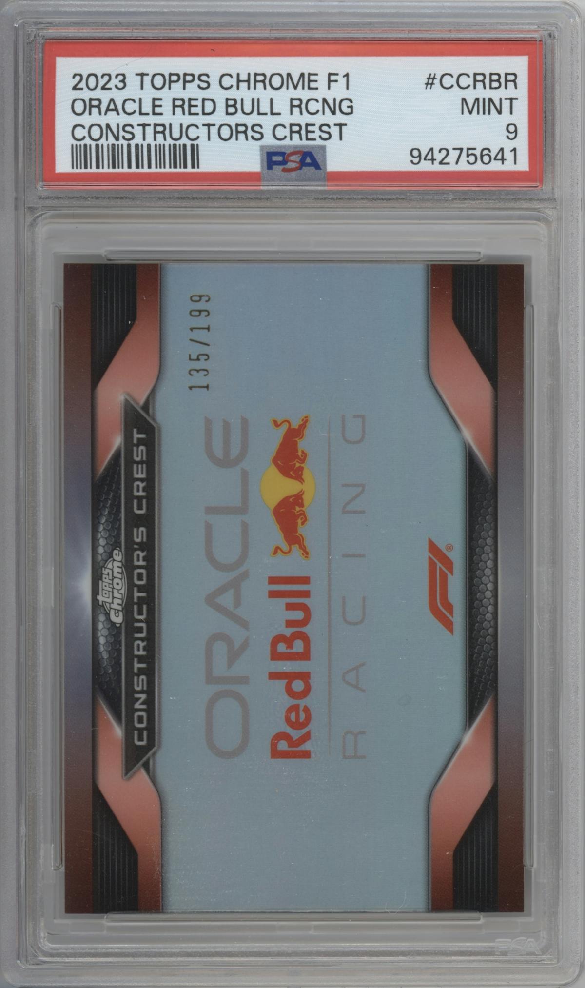 Oracle Red Bull Racing from the 2023 Topps Chrome Formula 1 set graded by PSA and given an overall grade of 9.