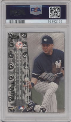 Derek Jeter from the 1999 Metal Universe set graded by PSA and given an overall grade of 10.