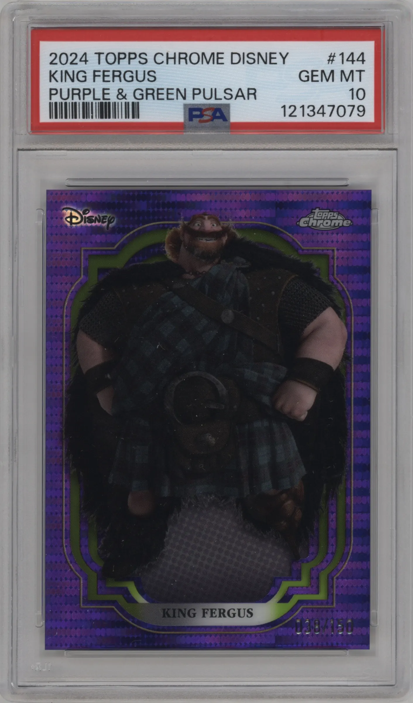 2024 Topps Chrome Disney King Fergus Purple and Green Pulsar #144 PSA 10