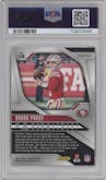 Brock Purdy from the 2024 Panini Prizm set featuring a Black & White Checker parallel graded by PSA and given an overall grade of 9.
