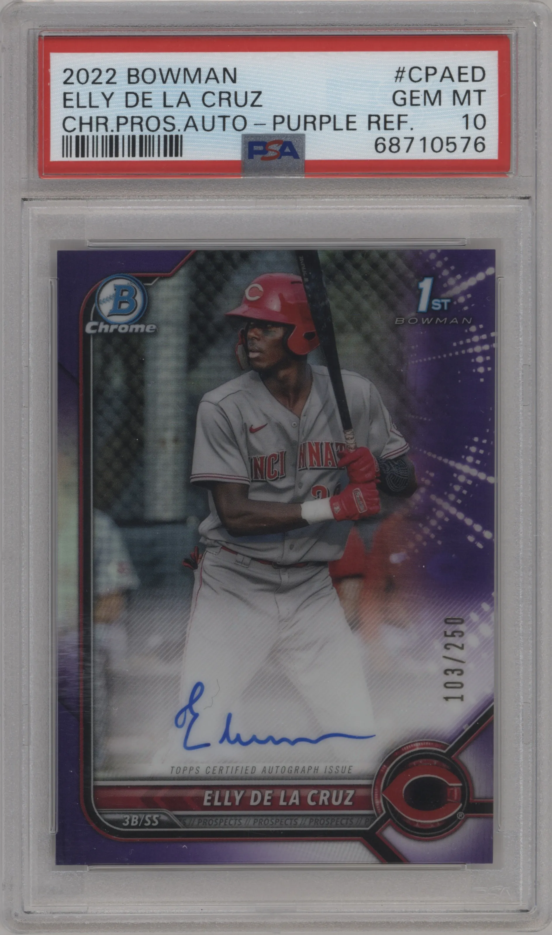2022 Bowman Chr.Pros.Auto Elly De La Cruz Purple Refractor PSA 10