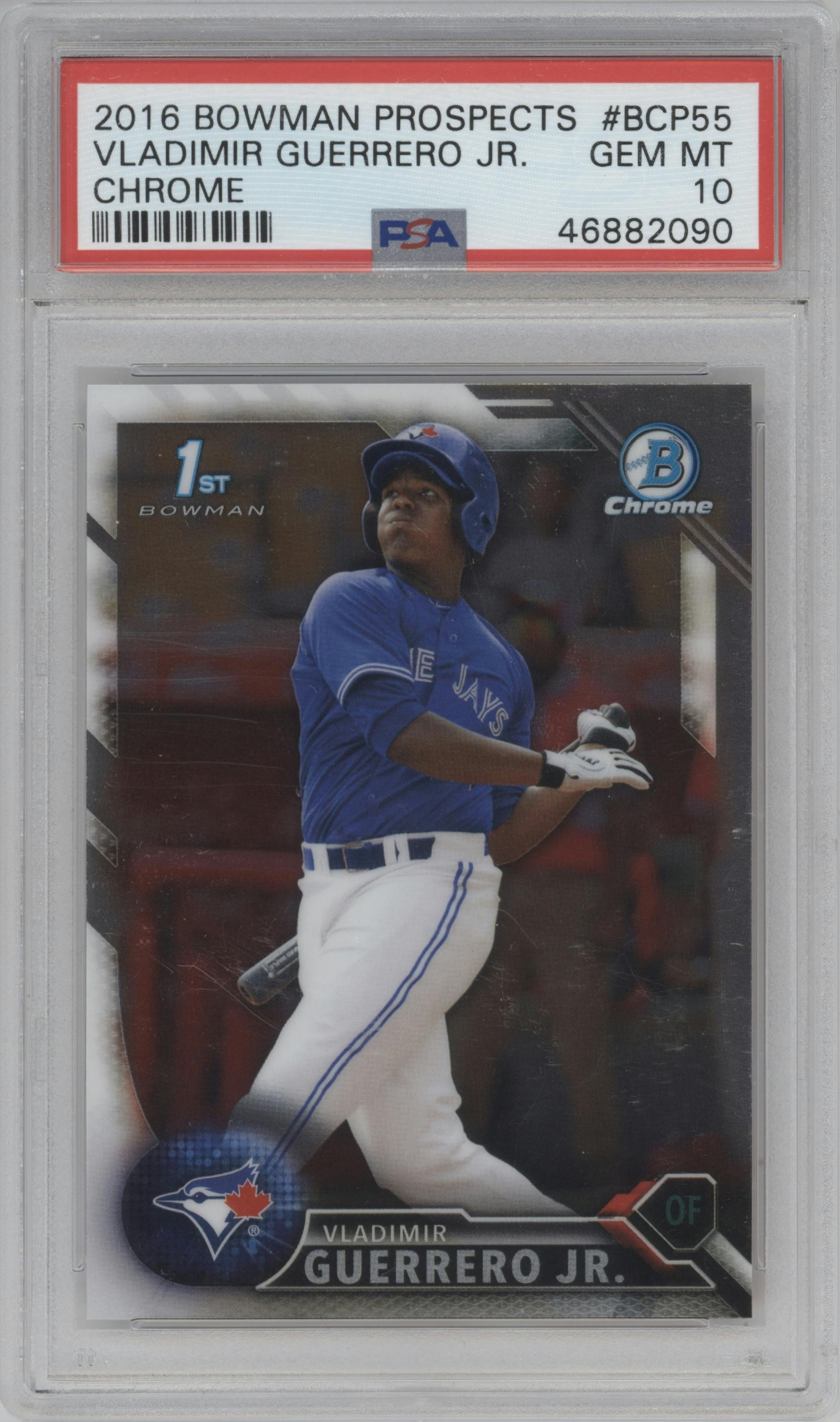 Vladimir Guerrero Jr. from the 2016 Bowman set graded by PSA and given an overall grade of 10.