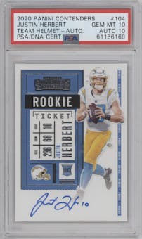 Justin Herbert from the 2020 Panini Contenders set graded by PSA and given an overall grade of 10.