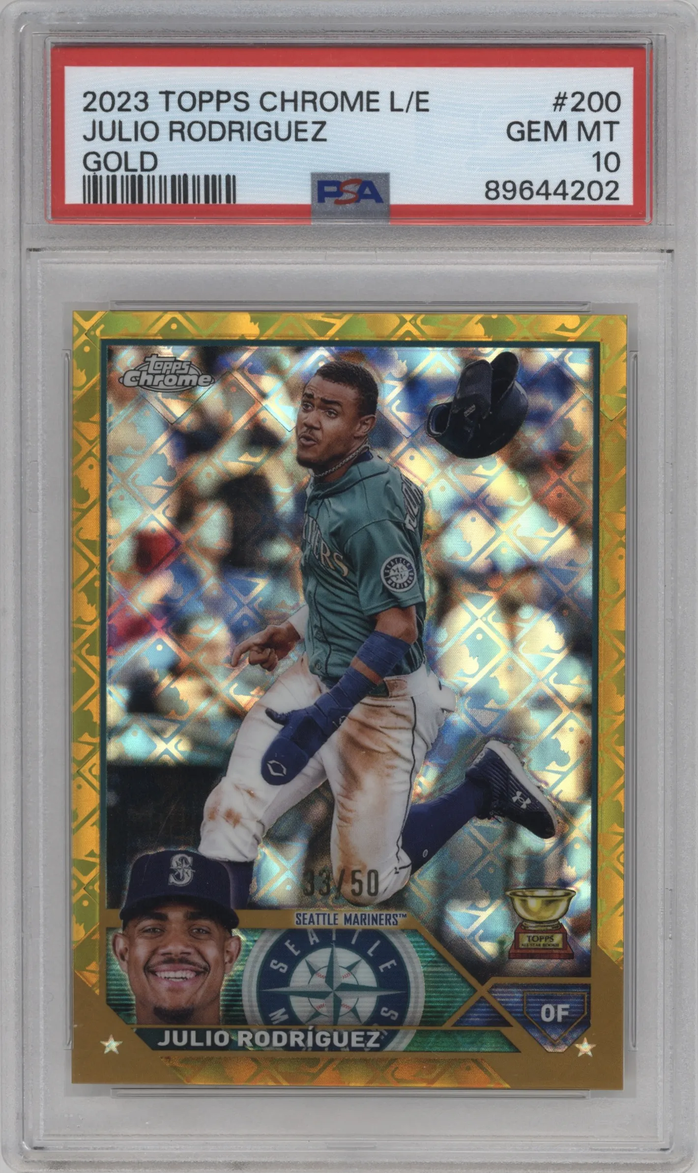 2023 Topps Chrome Logofractor Edition Julio Rodriguez Gold Refractor #200 PSA 10