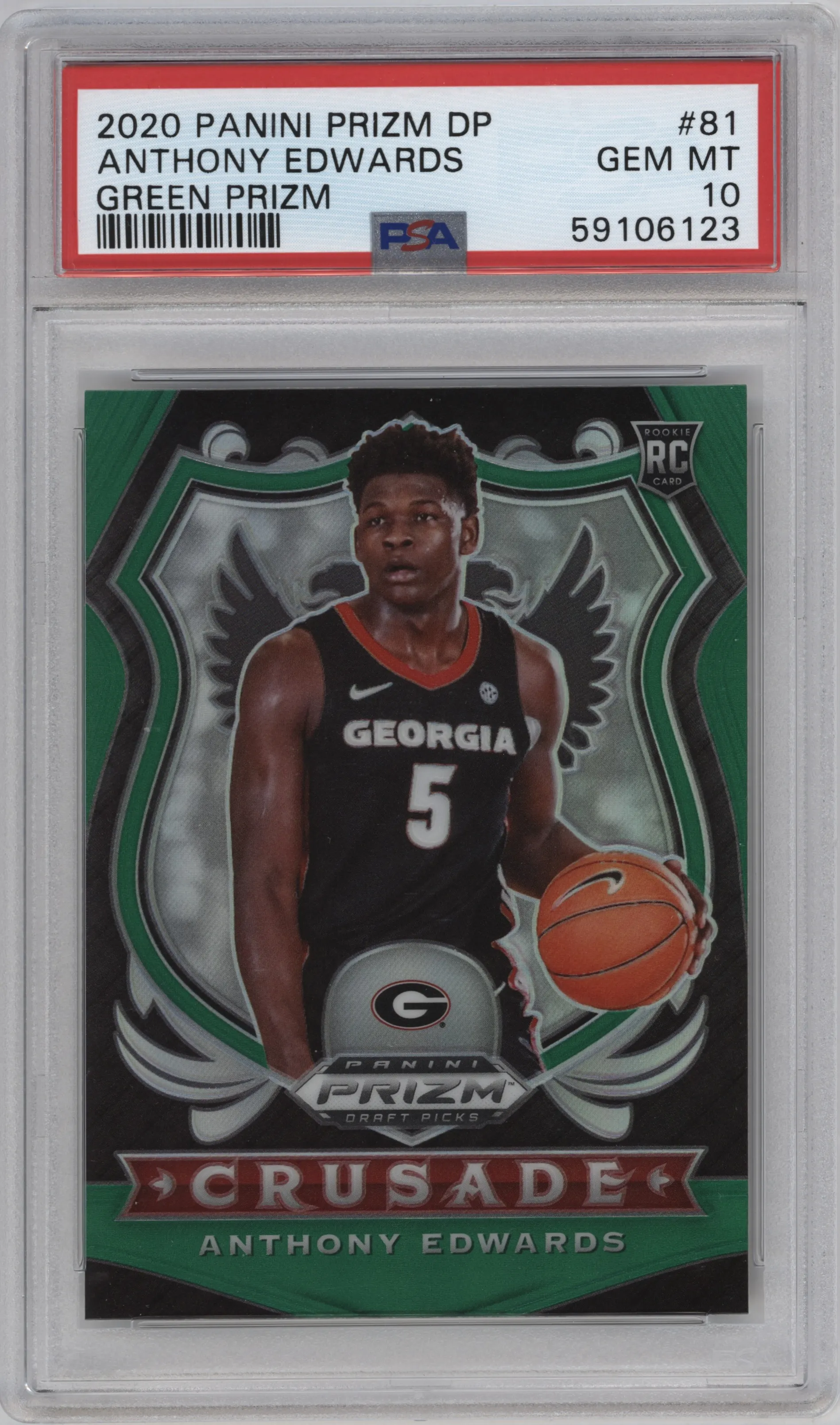 2020 Panini Prizm Draft Picks Crusade Anthony Edwards Green Prizm PSA 10