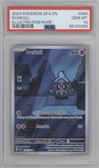 Duskull from the 2024 Pokemon SV set graded by PSA and given an overall grade of 10.