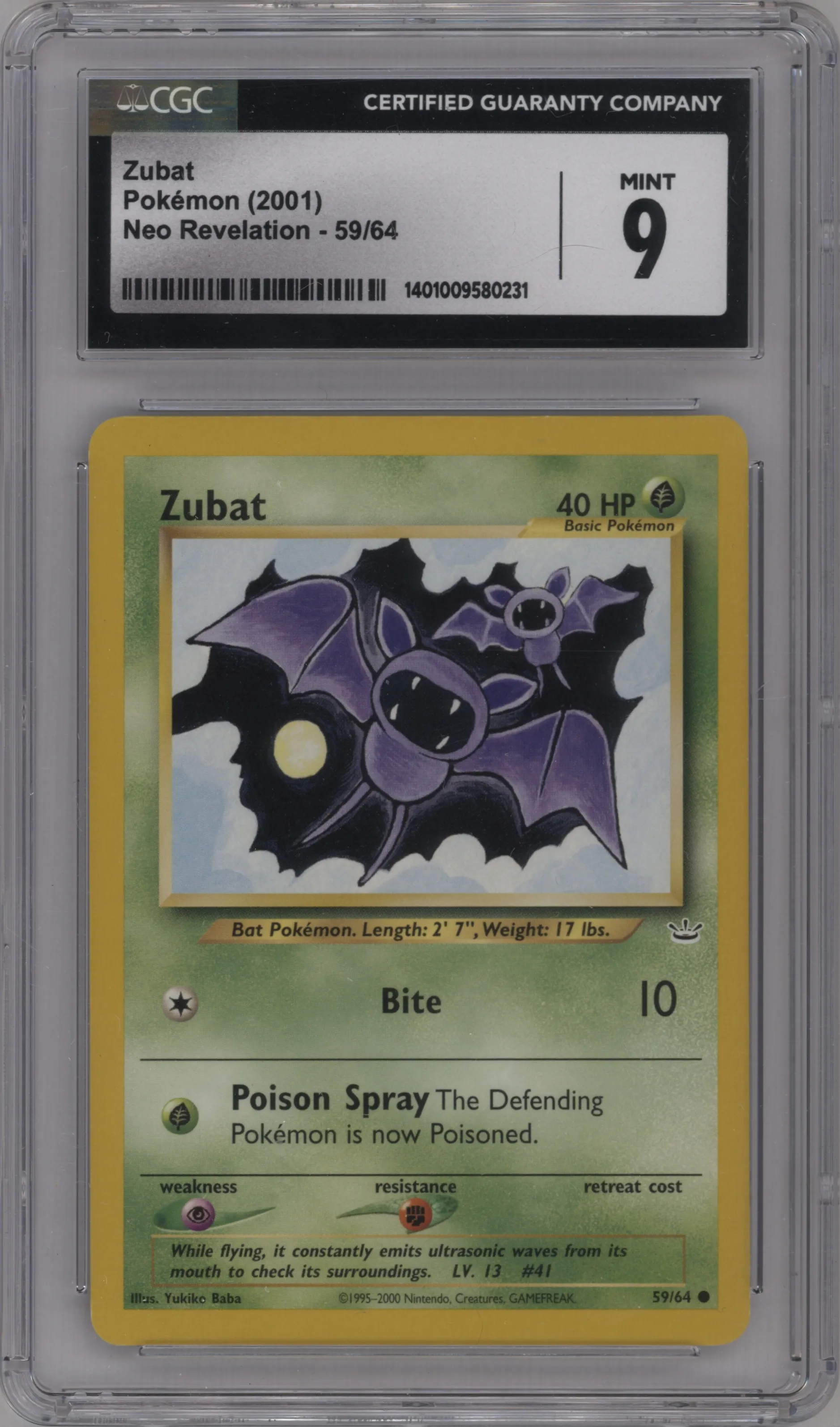 2001 Pokemon Neo Genesis Neo Revelation Zubat #59 CGC 9