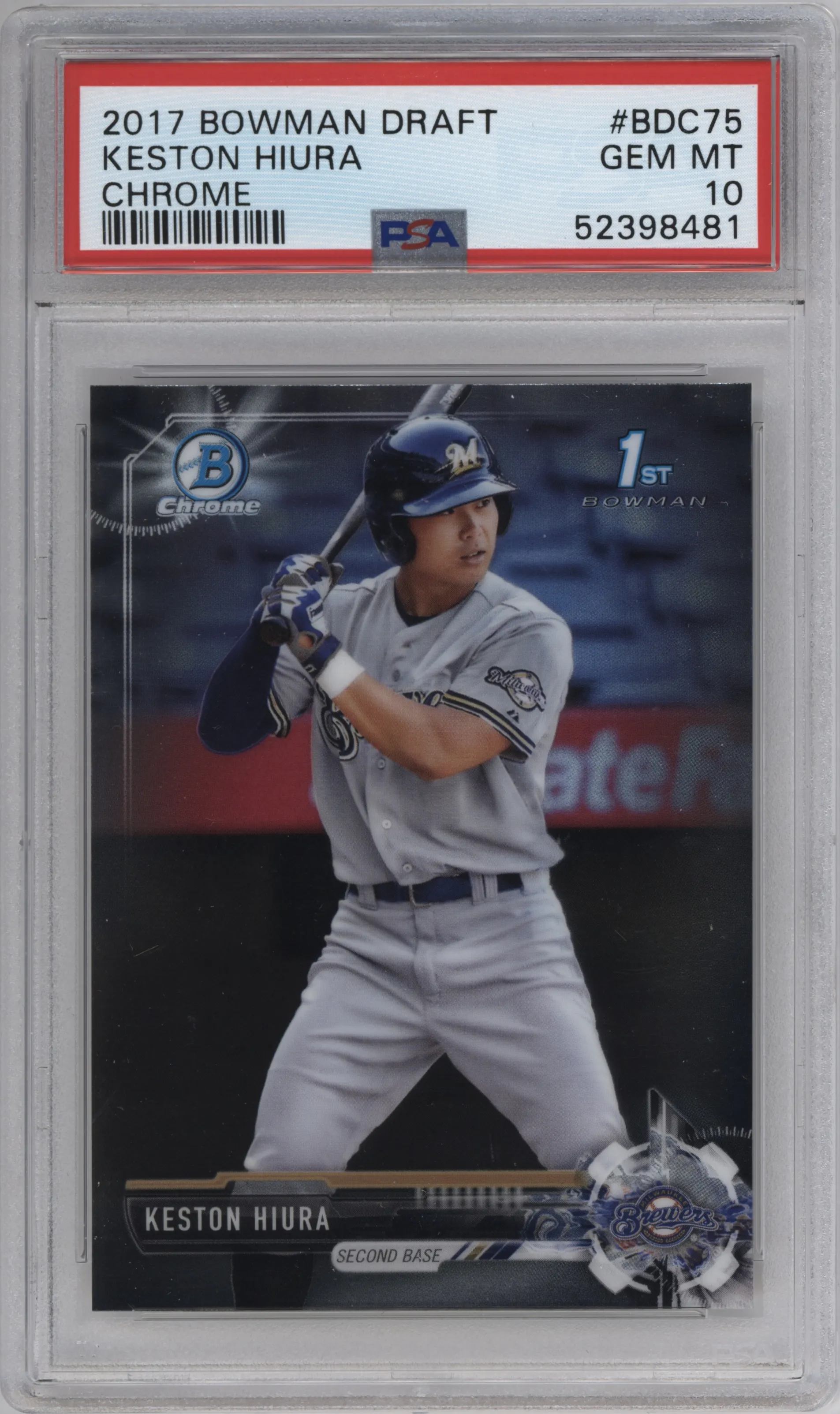 2017 Bowman Draft Chrome Keston Hiura #BDC-75 PSA 10