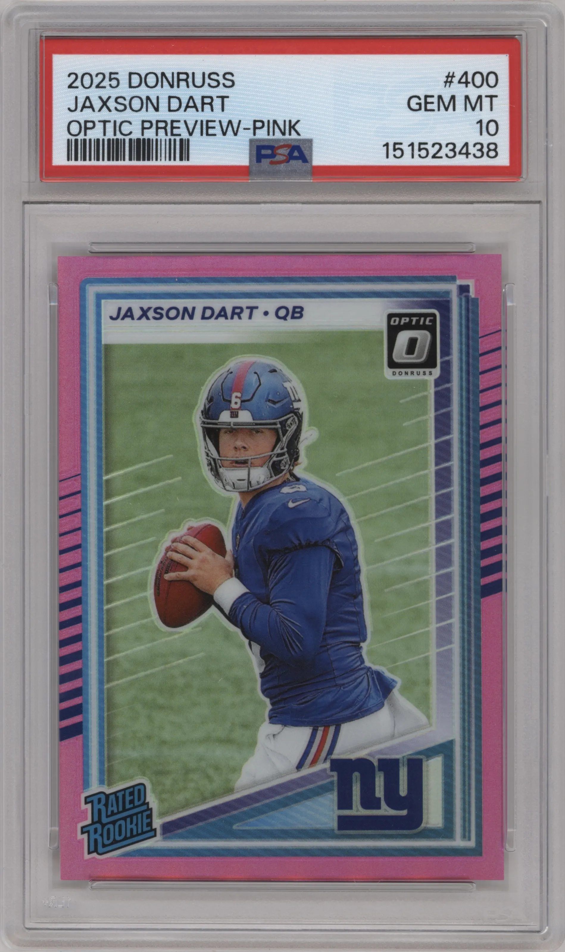2025 Panini Donruss Opt.Rtd.Rke.Prev. Jaxson Dart Pink PSA 10