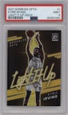 Kyrie Irving from the 2021-22 Panini Donruss Optic set featuring a Gold parallel graded by PSA and given an overall grade of 9.
