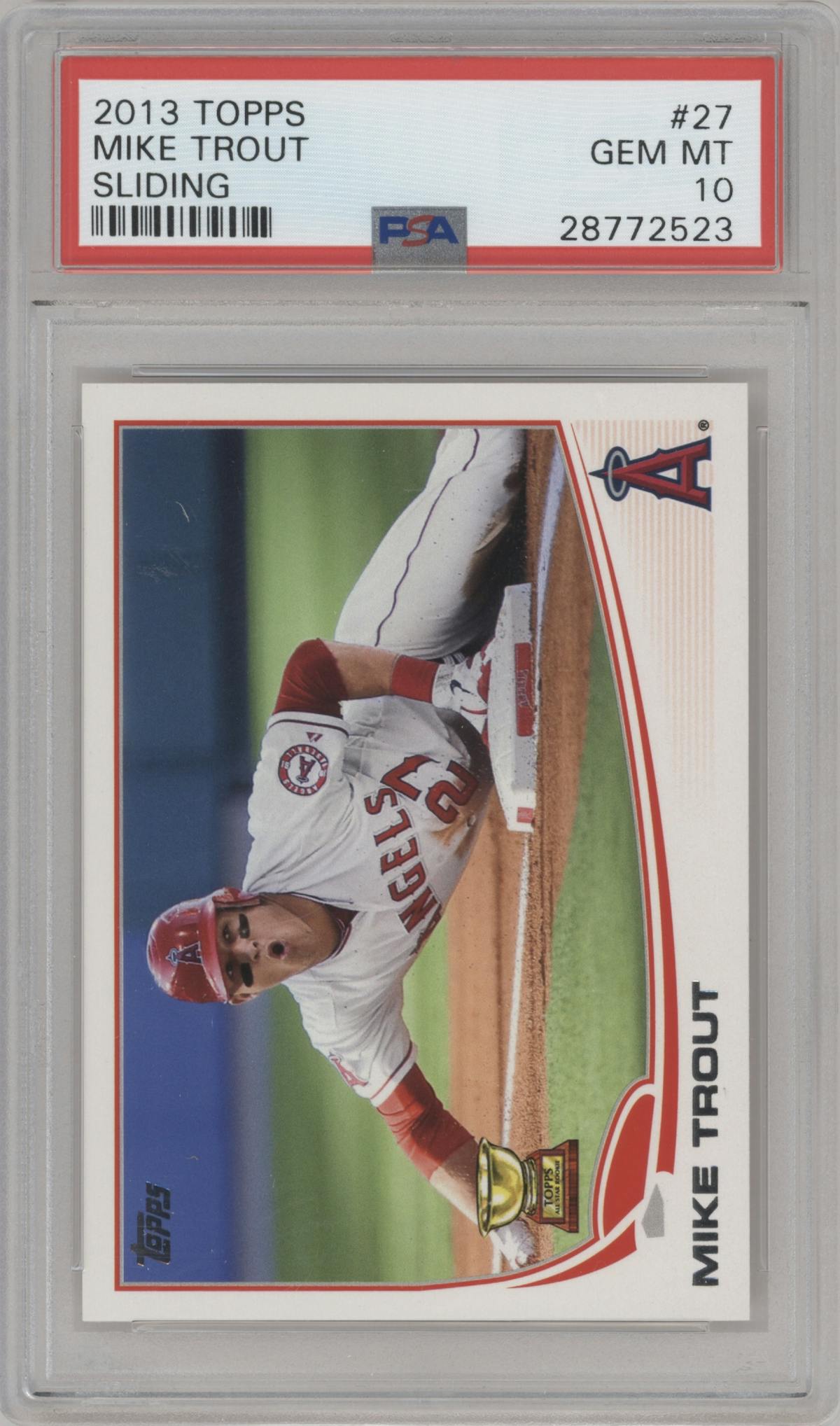 Mike Trout from the 2013 Topps set graded by PSA and given an overall grade of 10.