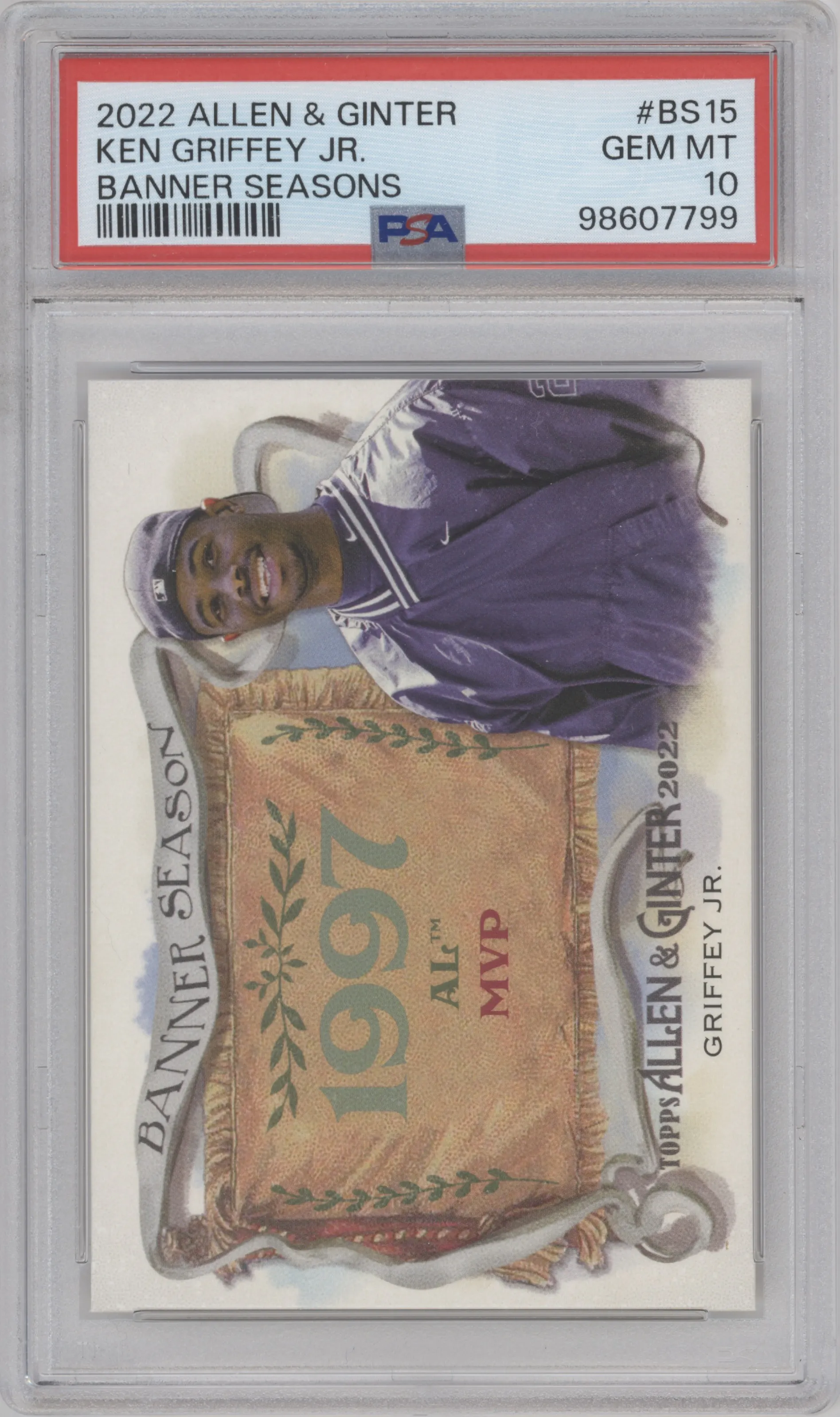Ken Griffey Jr. from the 2022 Topps Allen & Ginter set graded by PSA and given an overall grade of 10.