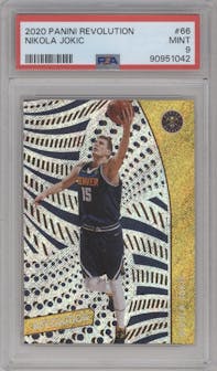 Nikola Jokic from the 2020-21 Panini Revolution set graded by PSA and given an overall grade of 9.