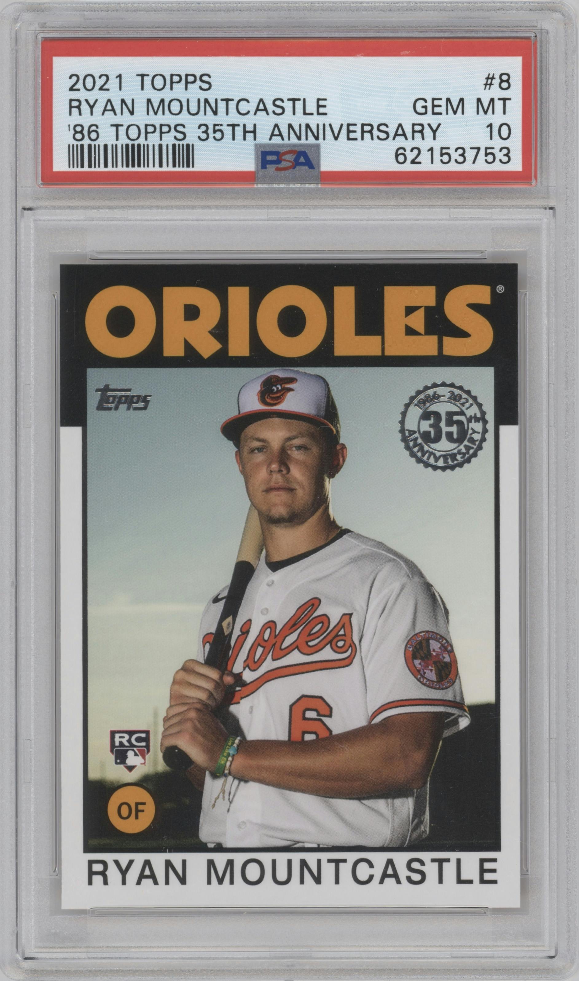 Ryan Mountcastle from the 2021 Topps Series 1 set graded by PSA and given an overall grade of 10.