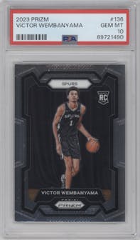 Victor Wembanyama from the 2023-24 Panini Prizm set graded by PSA and given an overall grade of 10.