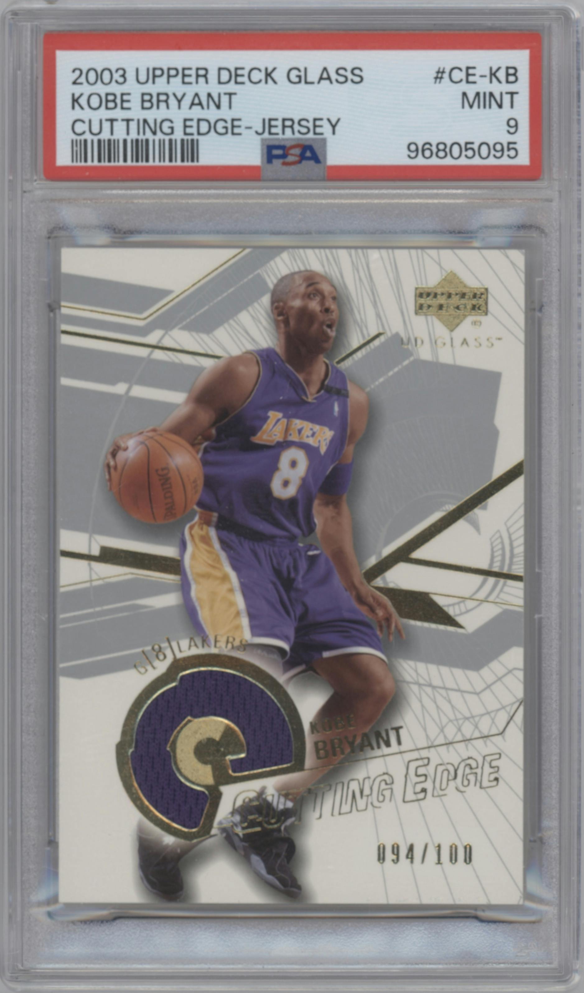 Kobe Bryant from the 2003-04 Upper Deck Glass set graded by PSA and given an overall grade of 9.