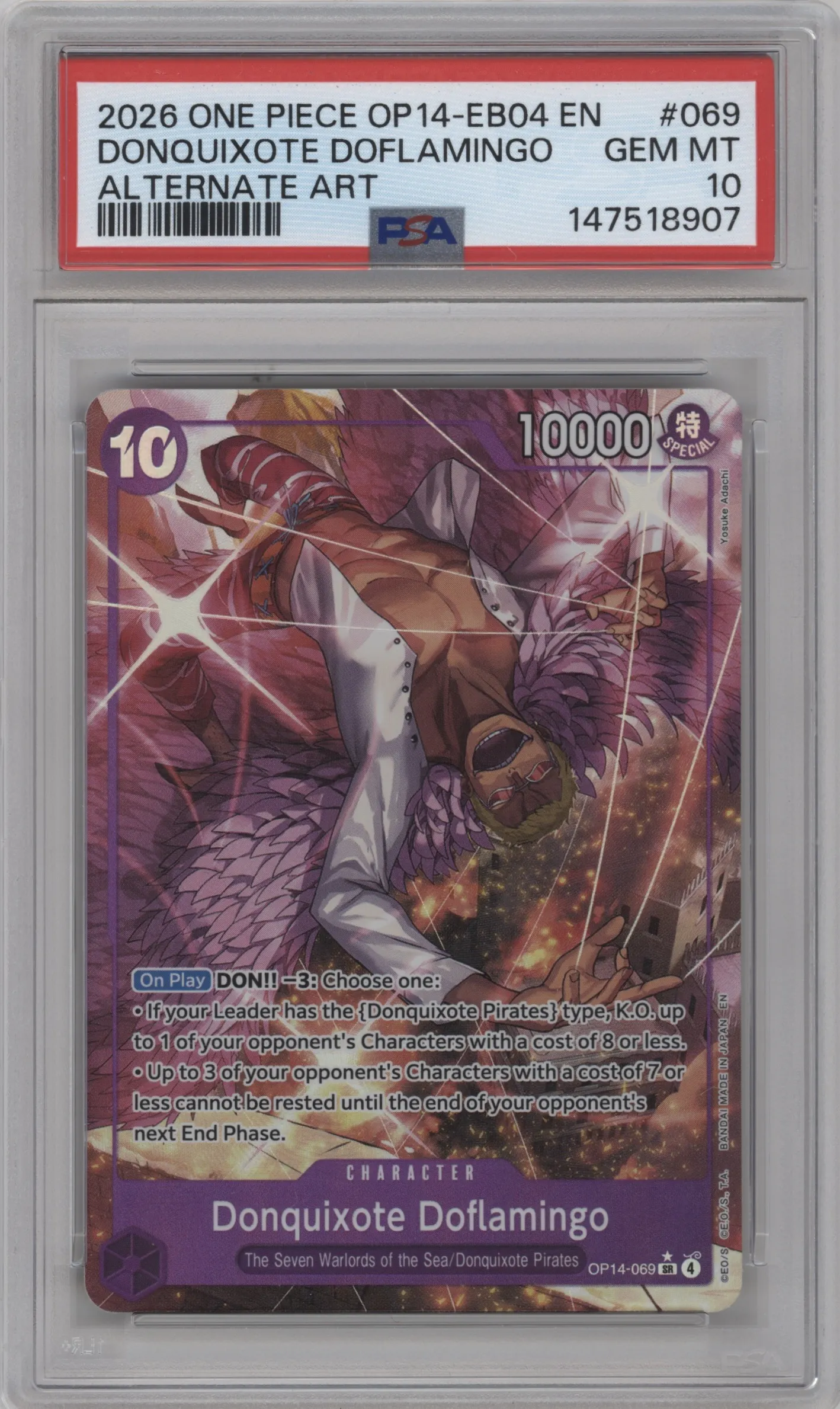 2026 One Piece The Azure Sea's Seven Donquixote Doflamingo Alternate Art SR #OP14-069 SR PSA 10