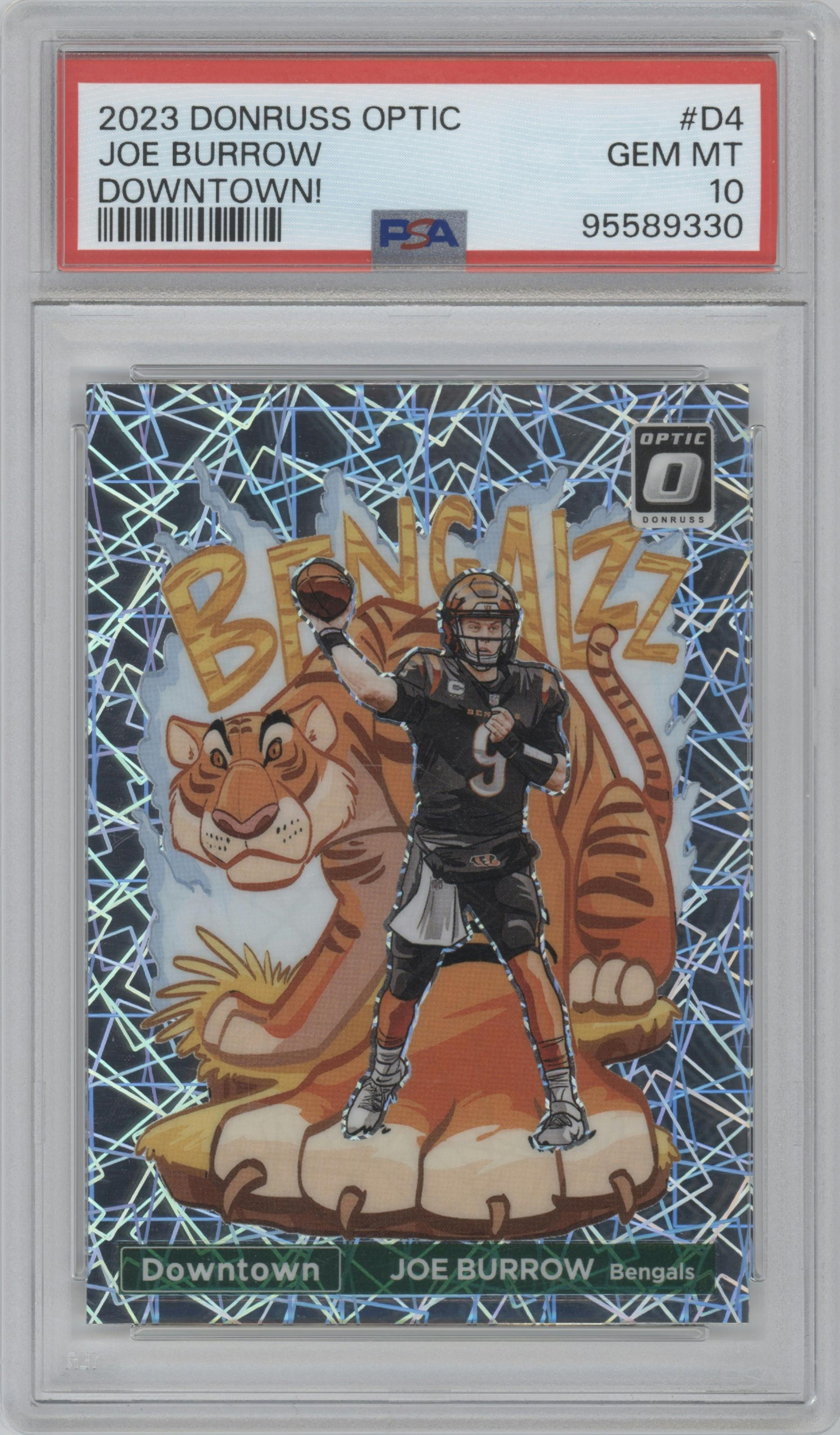 Joe Burrow from the 2023 Donruss Optic set graded by PSA and given an overall grade of 10.