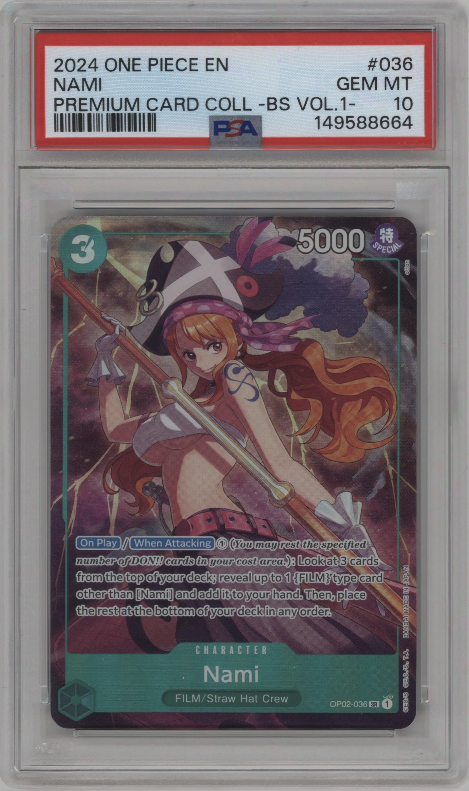 2024 One Piece Prem.Crd.Cllctn.Bst.Slctn.Vol.1 Nami SR #OP02-036 SR PSA 10