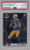 Justin Herbert from the 2020 Panini Mosaic set graded by PSA and given an overall grade of 10.