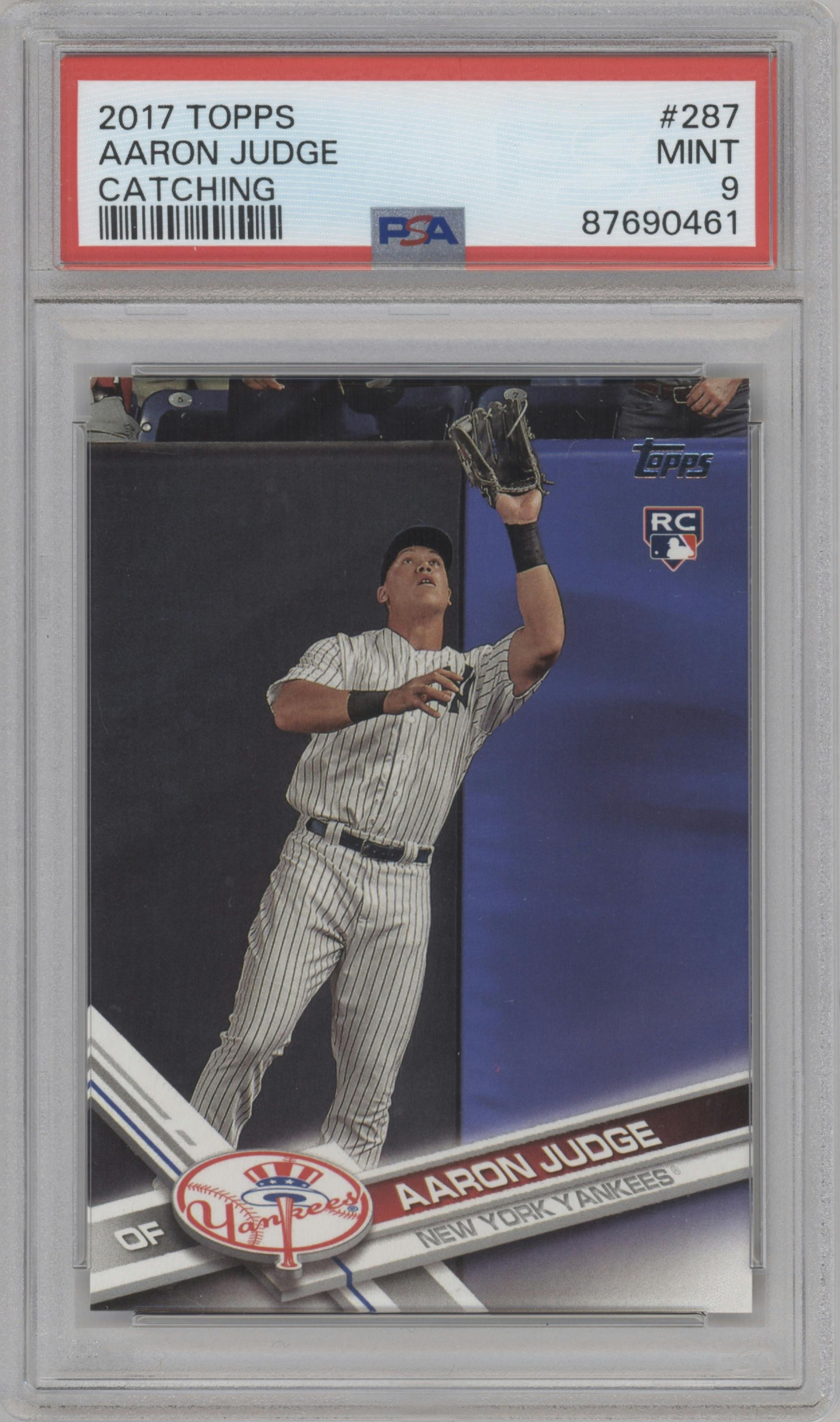 Aaron Judge from the 2017 Topps Series 1 set graded by PSA and given an overall grade of 9.