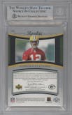 Aaron Rodgers from the 2005 Upper Deck Exquisite Collection set graded by Beckett and given an overall grade of 9.