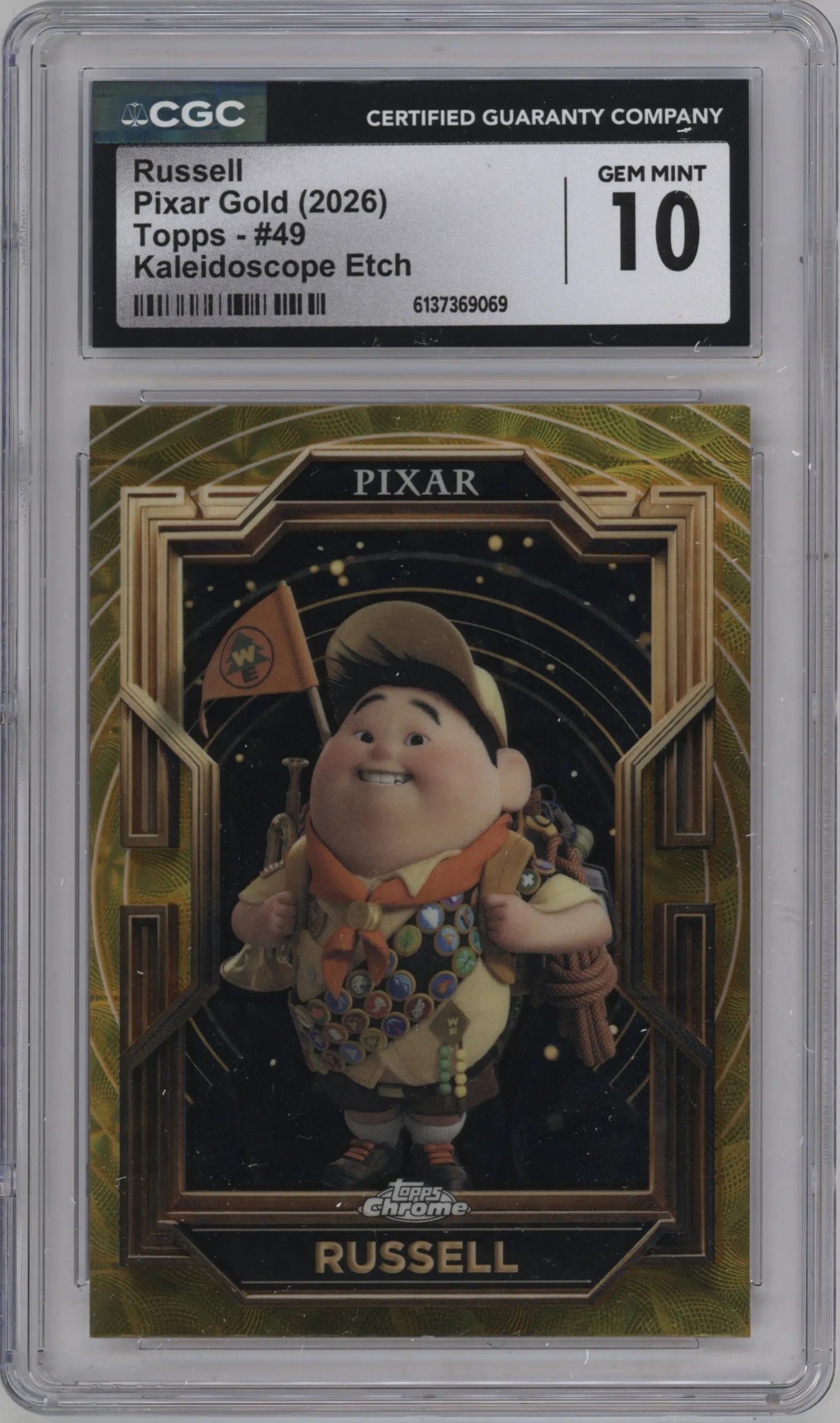2025 Topps Pixar Gold Russell Kaleidoscope Etch Refractor CGC 10