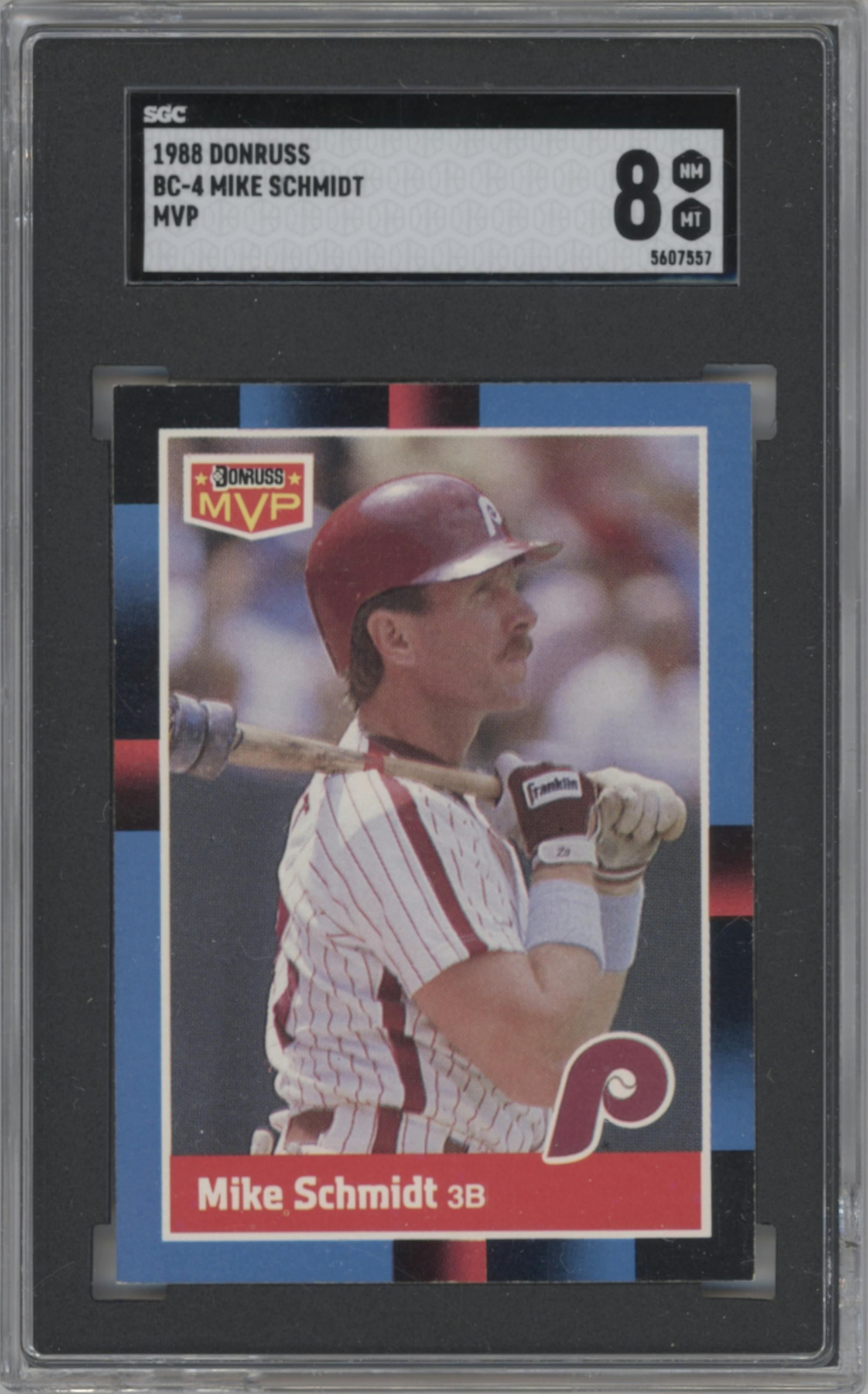 Mike Schmidt from the 1988 Donruss set graded by SGC and given an overall grade of 8.