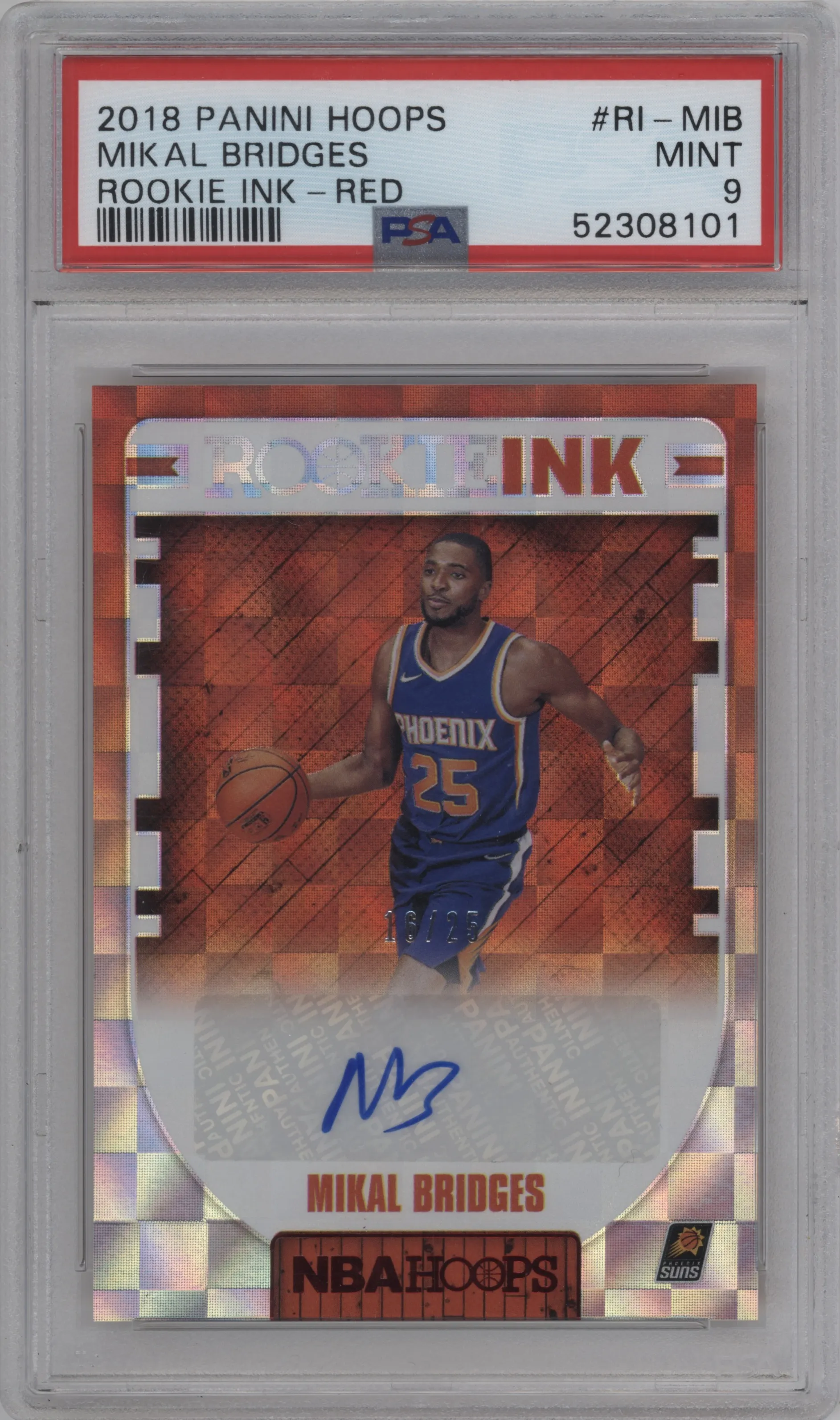 2018 Panini NBA Hoops Rookie Ink Mikal Bridges Red PSA 9