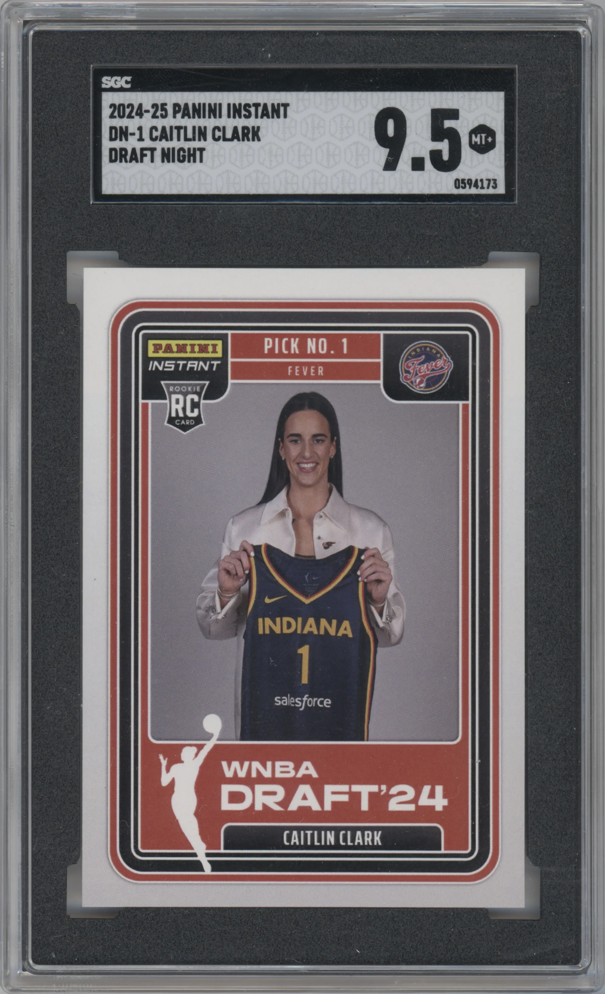 Caitlin Clark from the 2024-25 Panini Instant WNBA set graded by SGC and given an overall grade of 9.5.