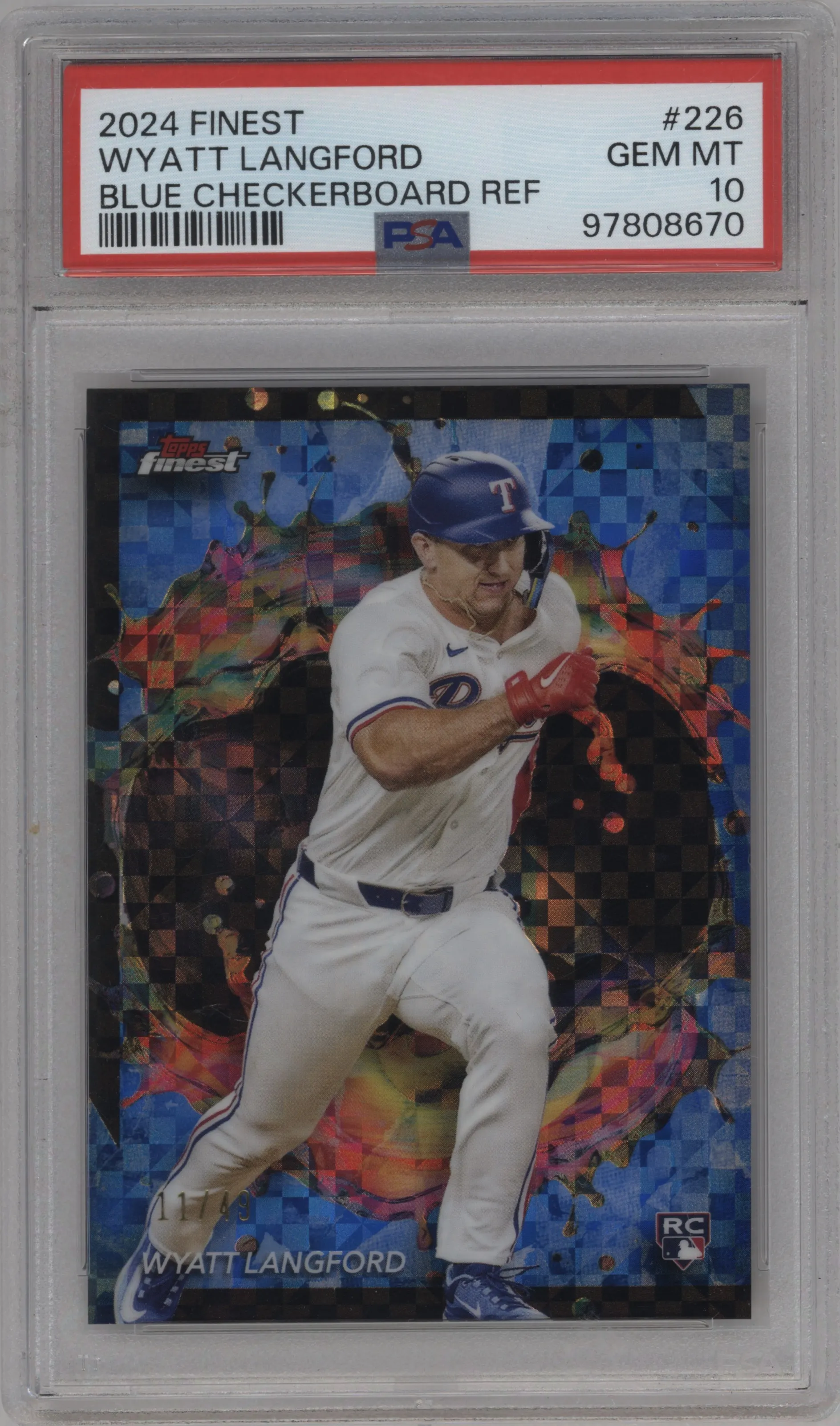 2024 Topps Finest Wyatt Langford Blue Checkerboard Refractor #226 PSA 10