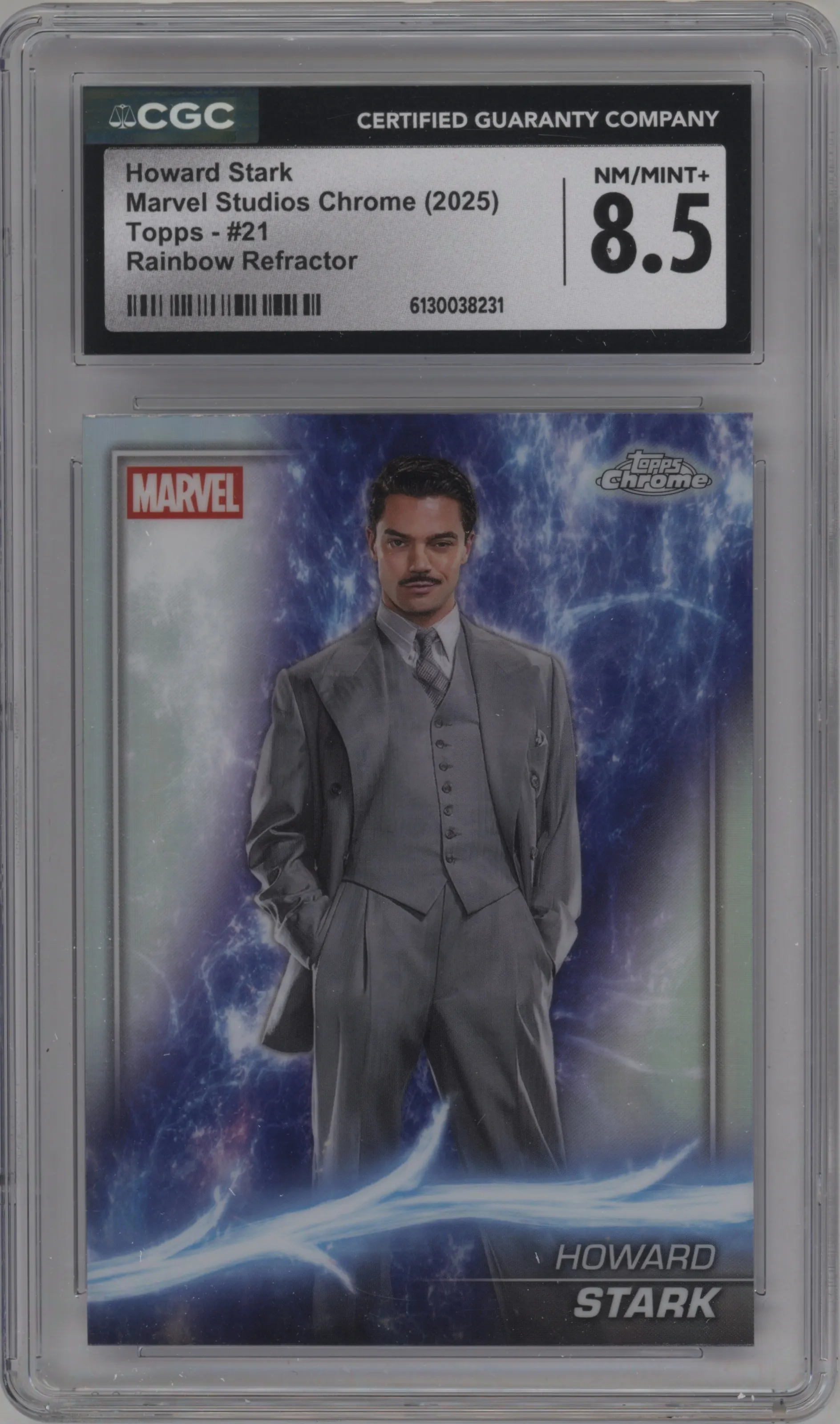 2025 Topps Chrome Marvel Studios Howard Stark Rainbow Refractor CGC 8.5