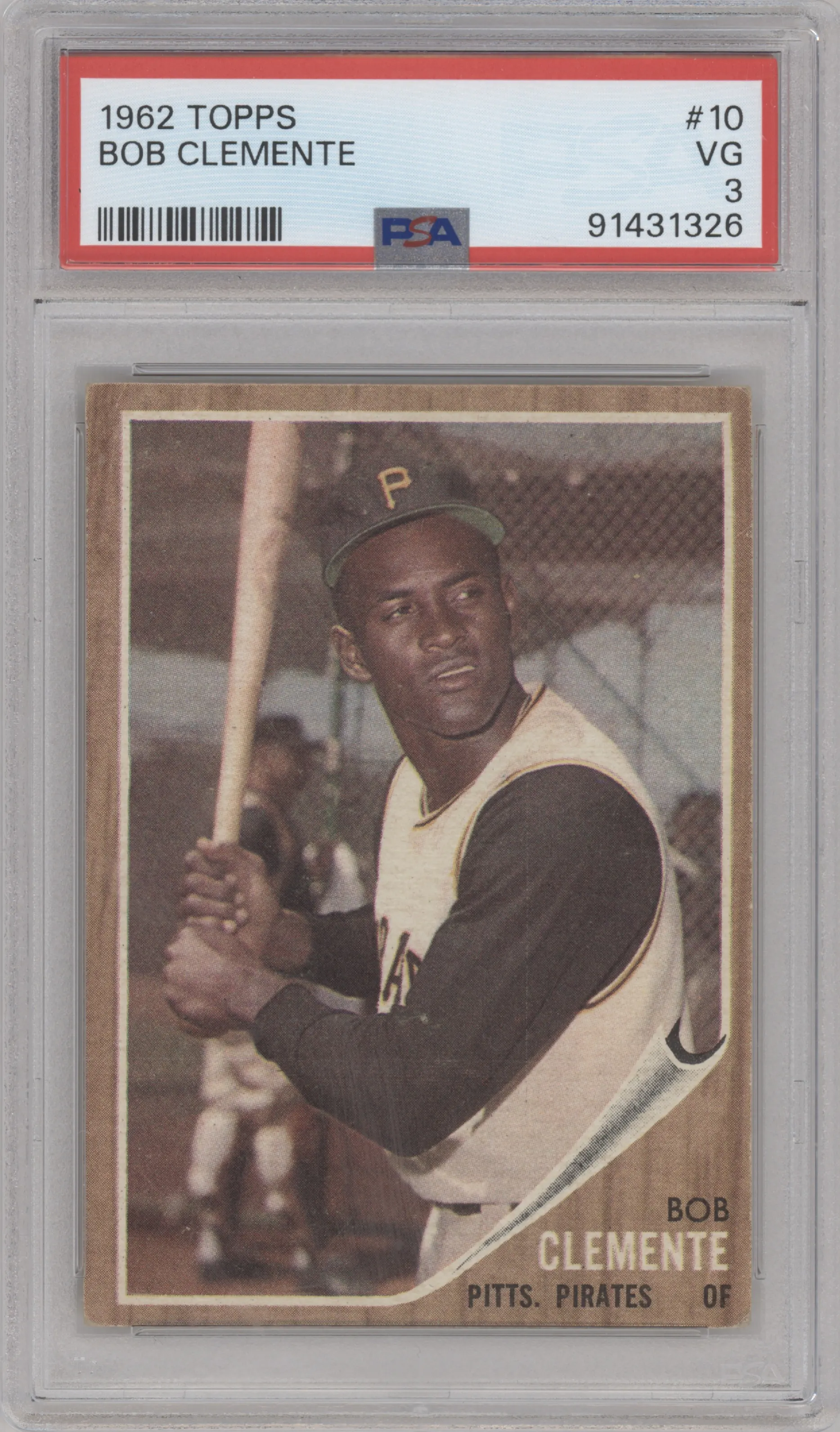 Bob Clemente from the 1962 Topps set graded by PSA and given an overall grade of 3.