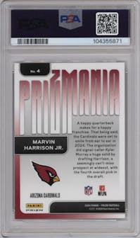 Marvin Harrison Jr. from the 2024 Panini Prizm set graded by PSA and given an overall grade of 10.