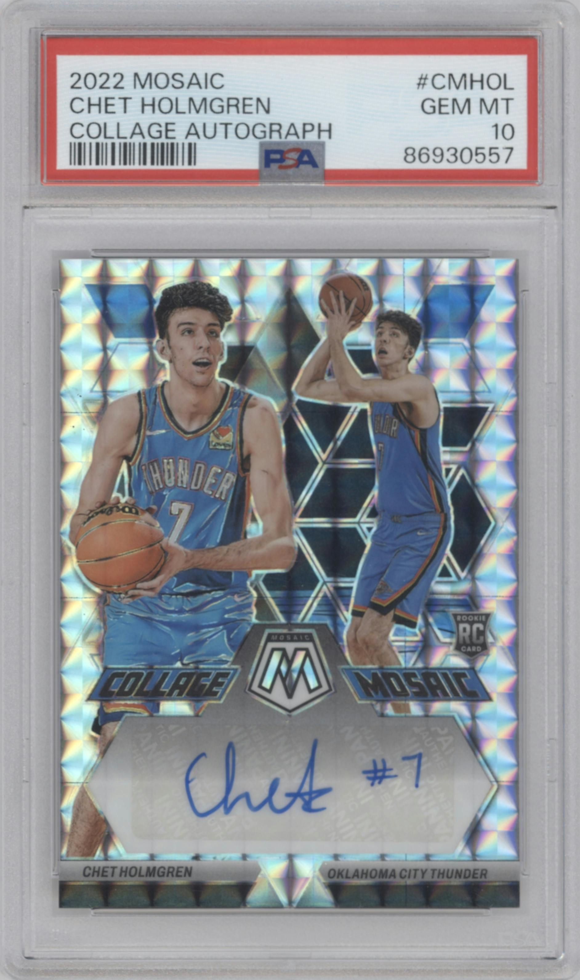 Chet Holmgren from the 2022-23 Panini Mosaic set graded by PSA and given an overall grade of 10.