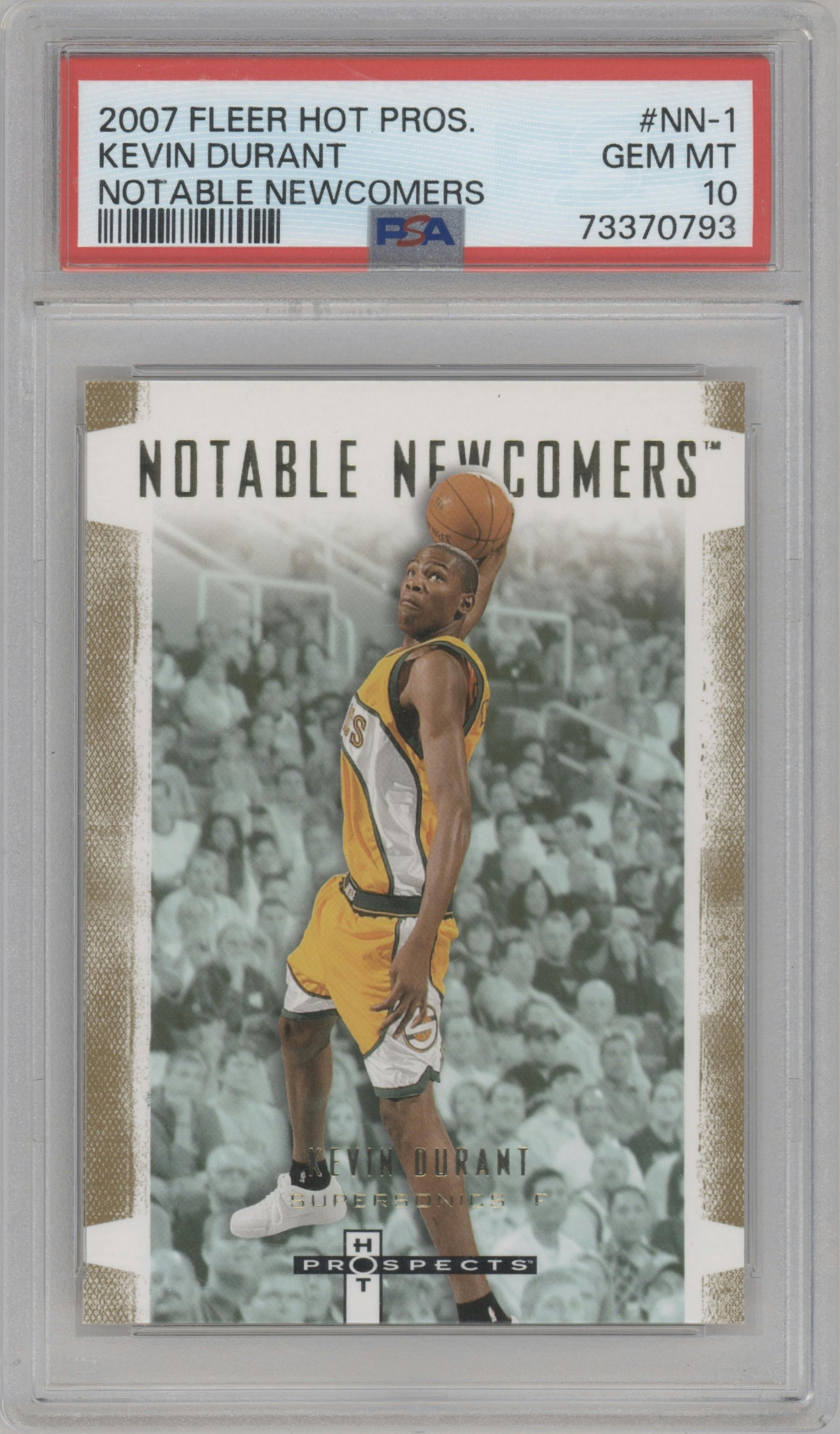 Kevin Durant from the 2007-08 Fleer Hot Prospects set graded by PSA and given an overall grade of 10.