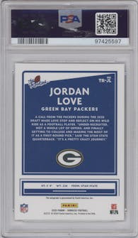 Jordan Love from the 2020 Panini Donruss set graded by PSA and given an overall grade of 9.