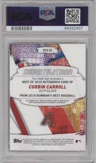 Corbin Carroll from the 2019 Bowman’s Best set graded by PSA and given an overall grade of 10.