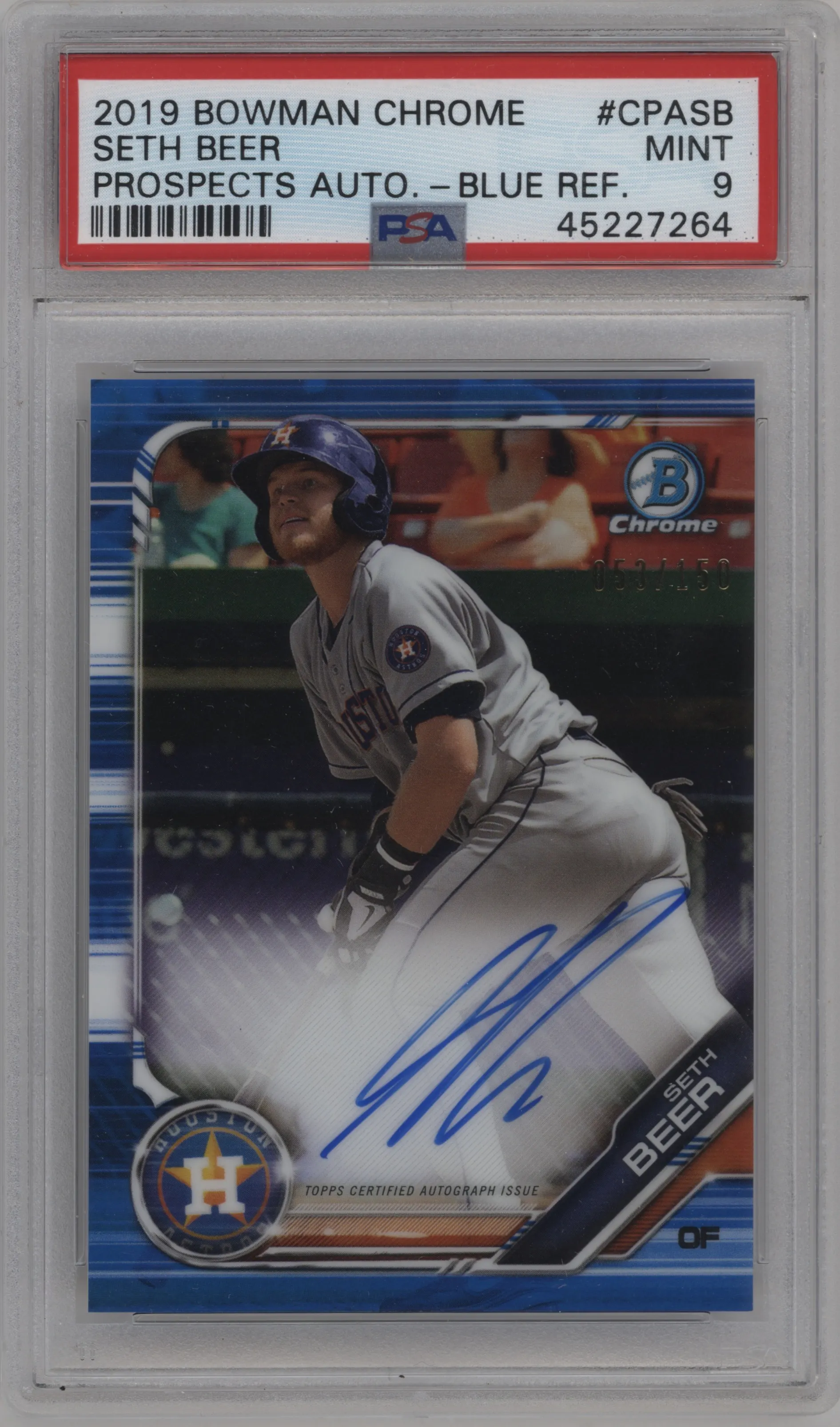 2019 Bowman Chrome Pros.Auto Seth Beer Blue Refractor PSA 9