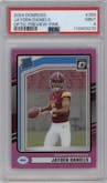 Jayden Daniels from the 2024 Donruss set featuring a Pink parallel graded by PSA and given an overall grade of 9.