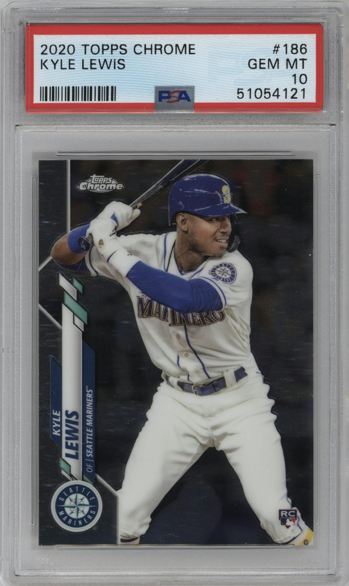 Kyle Lewis from the 2020 Topps Chrome set graded by PSA and given an overall grade of 10.