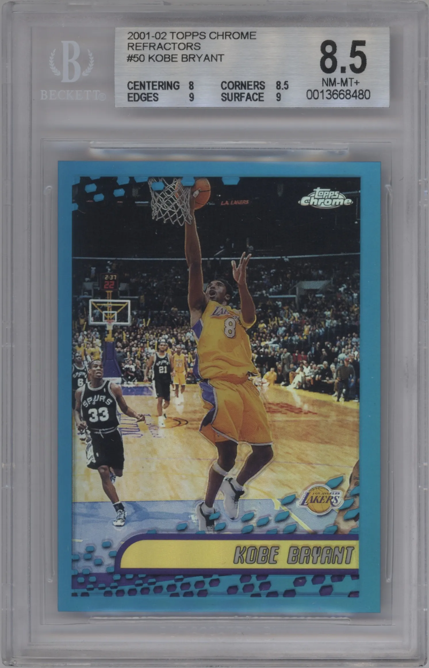 2001 Topps Chrome Kobe Bryant Refractor #50 BGS 8.5