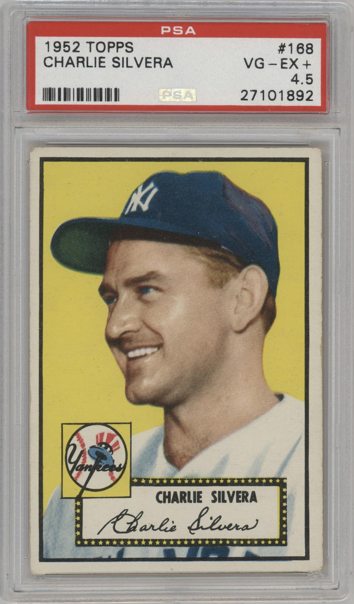 Charlie Silvera from the 1952 Topps set graded by PSA and given an overall grade of 4.5.