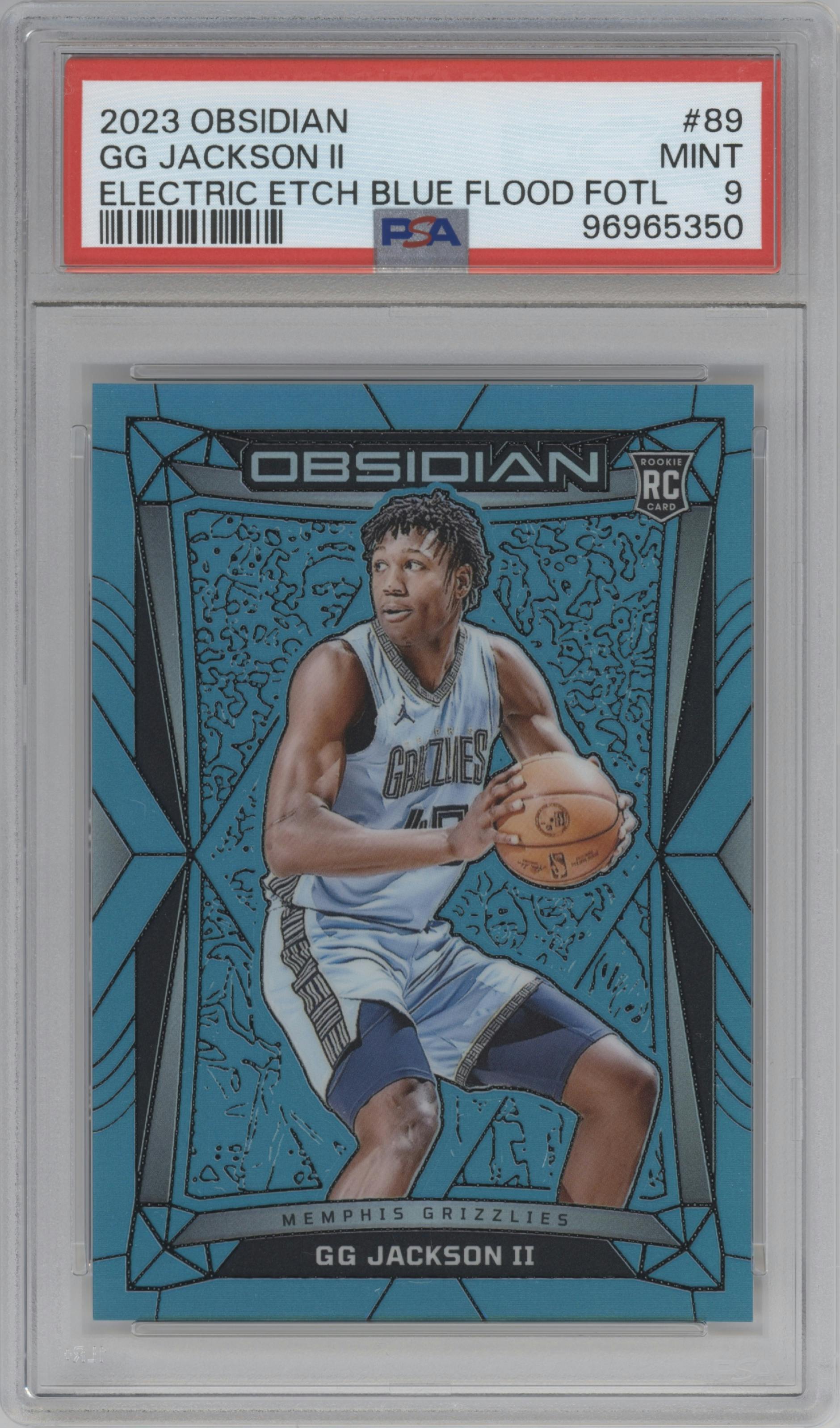 GG Jackson II from the 2023-24 Panini Obsidian set featuring a Electric Etch Blue Flood parallel graded by PSA and given an overall grade of 9.