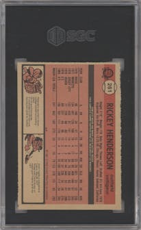 Rickey Henderson from the 1981 O-Pee-Chee set graded by SGC and given an overall grade of 5.