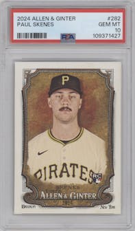 Paul Skenes from the 2024 Topps Allen & Ginter set graded by PSA and given an overall grade of 10.