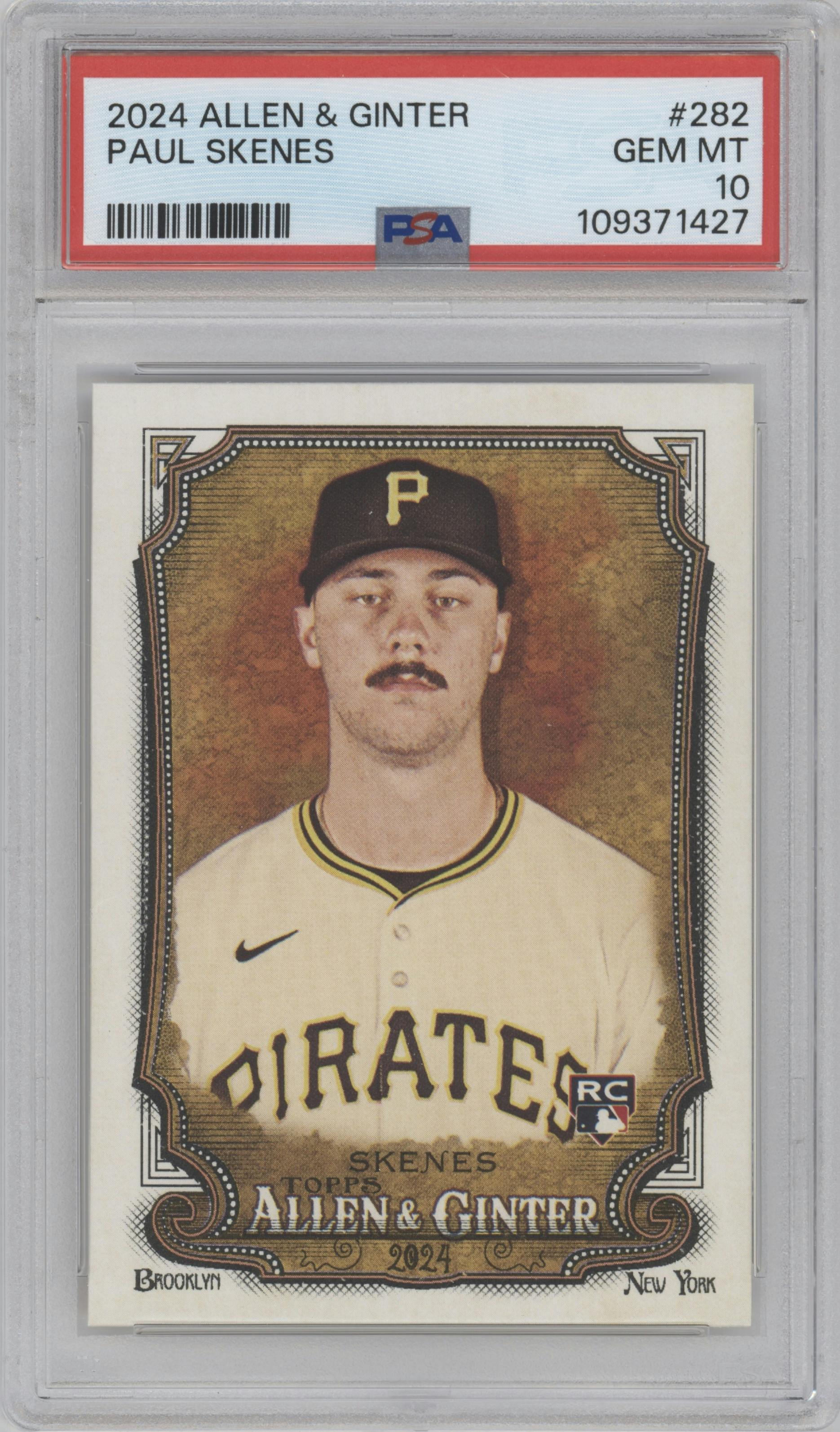 Paul Skenes from the 2024 Topps Allen & Ginter set graded by PSA and given an overall grade of 10.