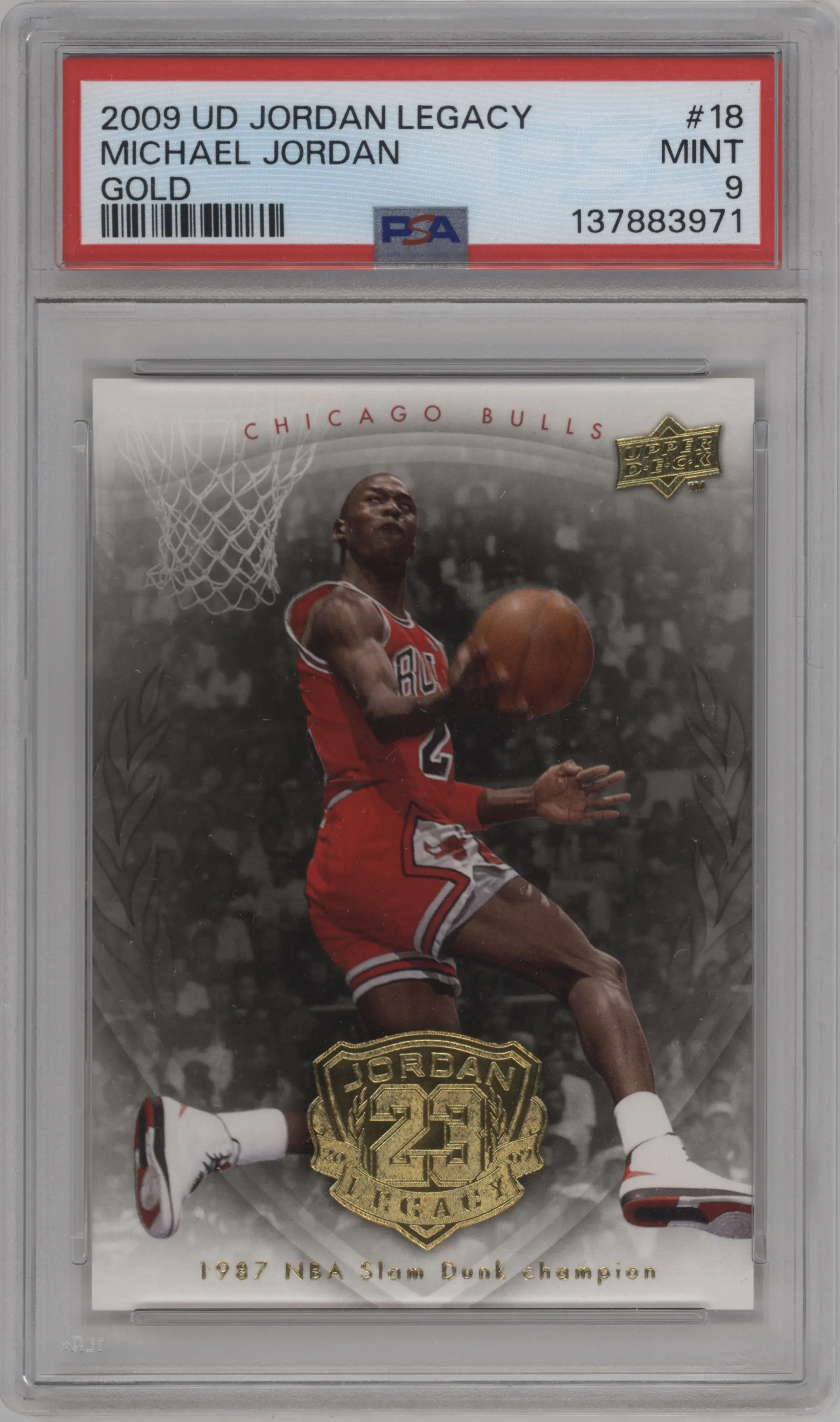 2009 Upper Deck Michael Jordan Legacy Collection Hall of Fame Edition Michael Jordan Gold #18 PSA 9