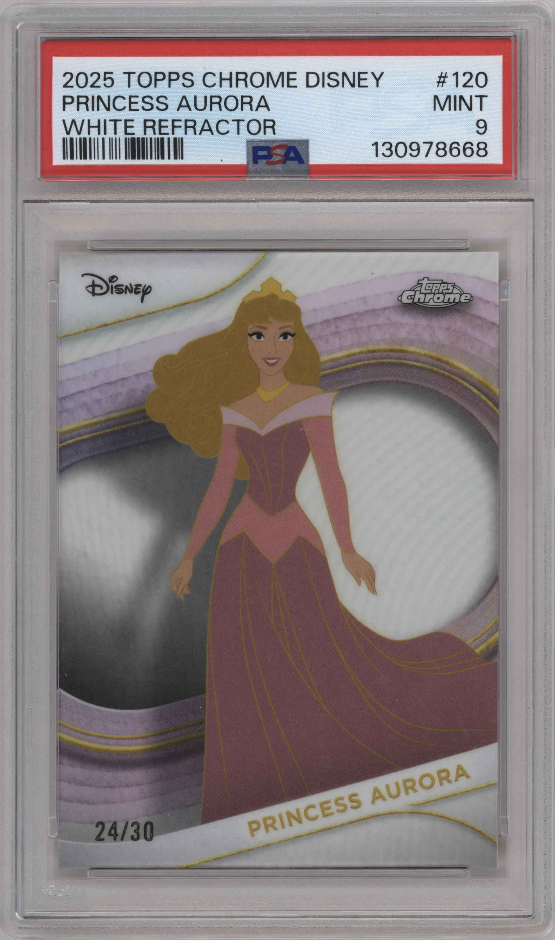 2025 Topps Chrome Disney Princess Aurora White Refractor #120 PSA 9