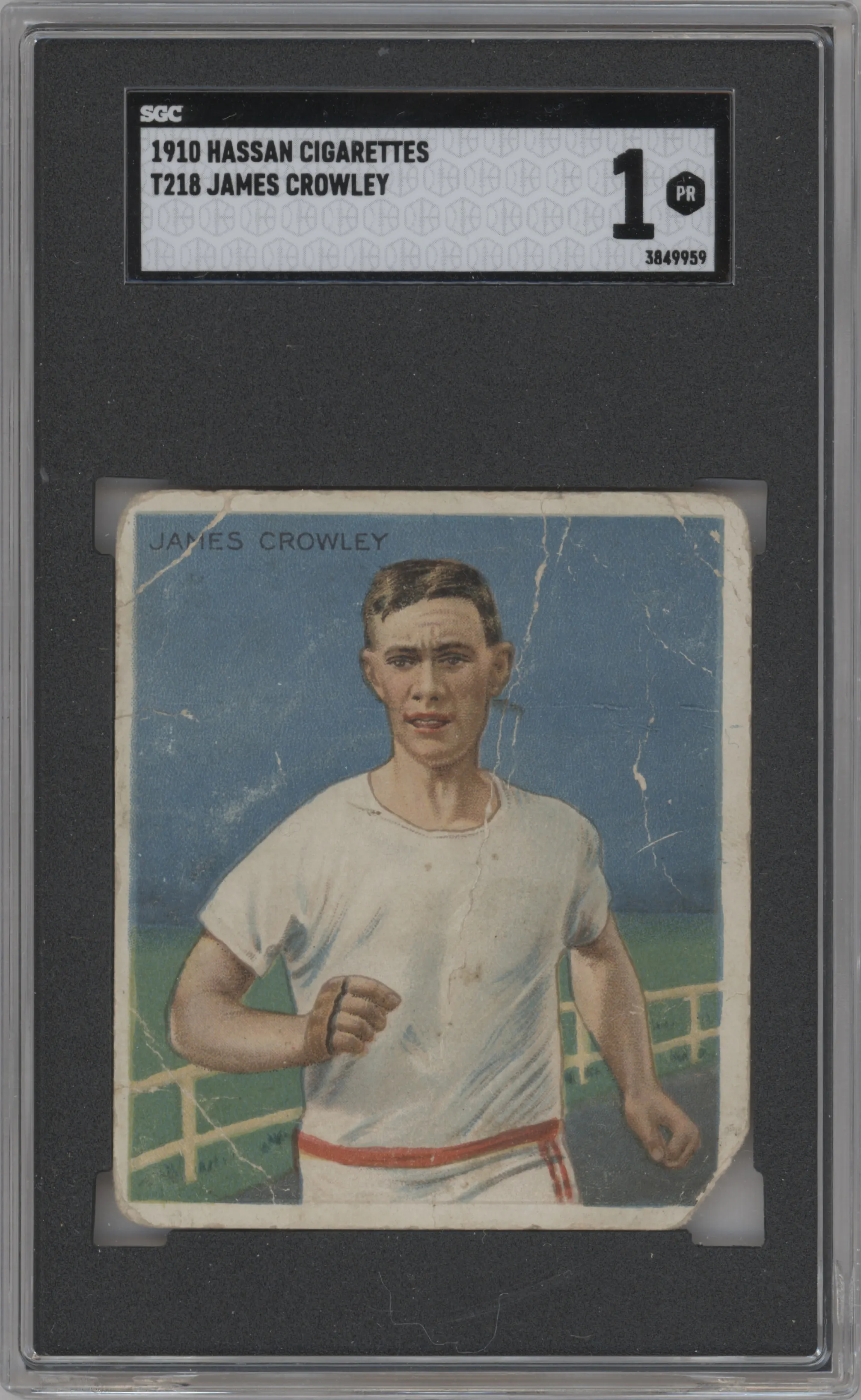 James Crowley from the 1910 T218 Champions set graded by SGC and given an overall grade of 1.
